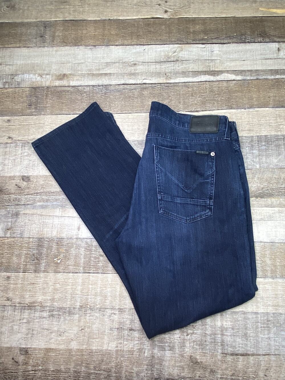 Hudson Mens Bryon Straight Fit Jeans Size 38x30 Dark Blue Denim Stretch Preppy
